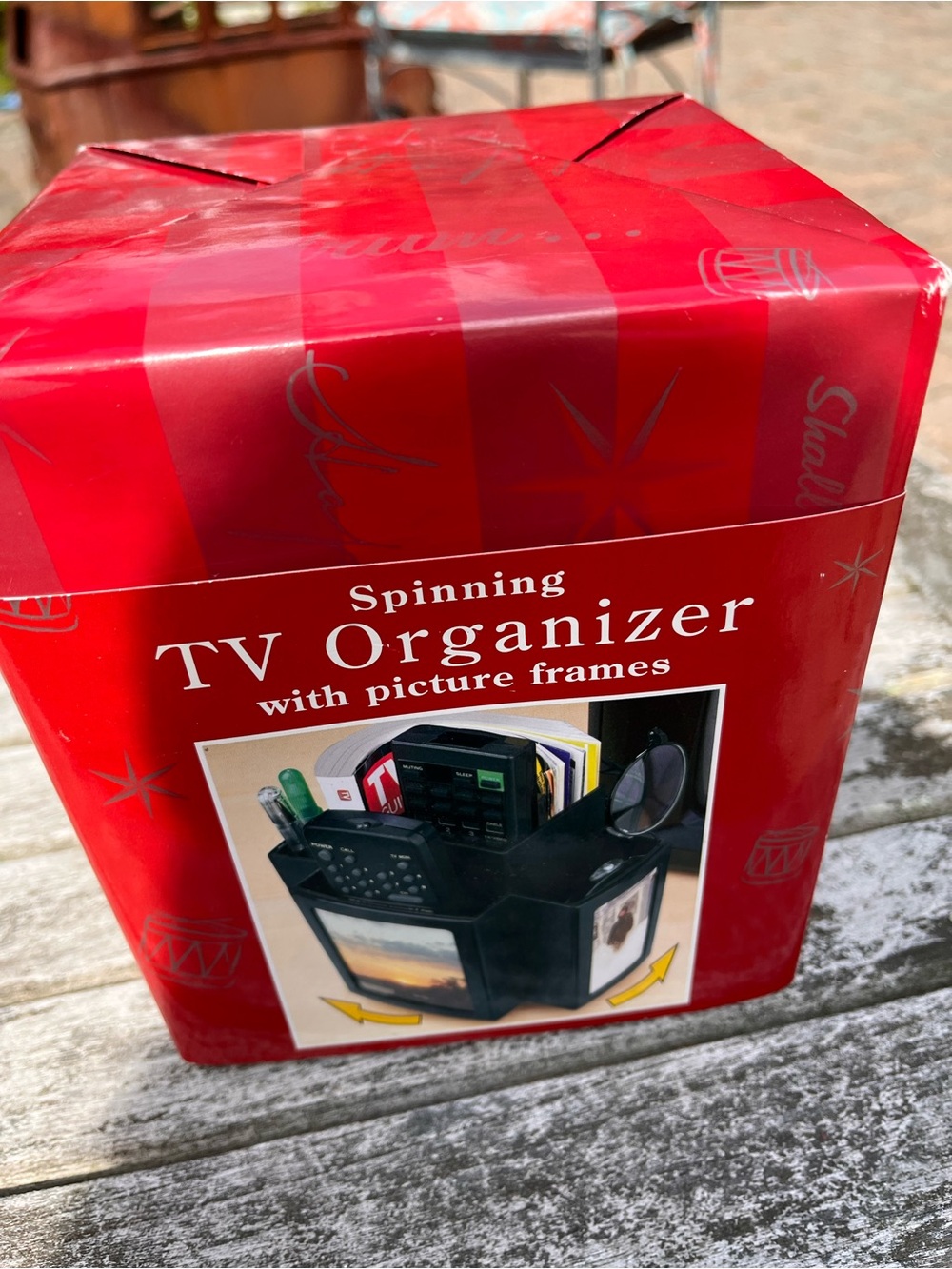 Spinning TV Organizer with Picture Frames - Black